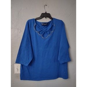 susan graver Style 2x tops Blouse, Polyester, Soft 3/4 Sleeve,Blue Color Very...